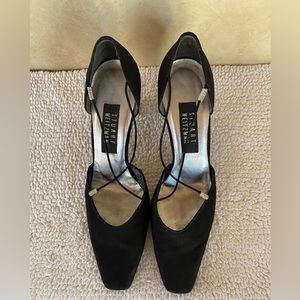 Stuart Weitzman Vintage Blk Crystal Embellished D'orsay Style Guipure Heels 7.5B